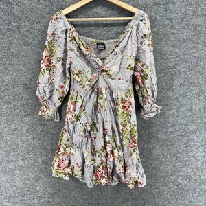 Angie Dress Women S Small Gray Floral Sheath Short V-Neck Long Sleeve Casual